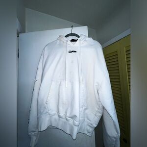 OFF-WHITE Airport Tape Arrows Diagonal Hoodie (White with Navy blue letter)